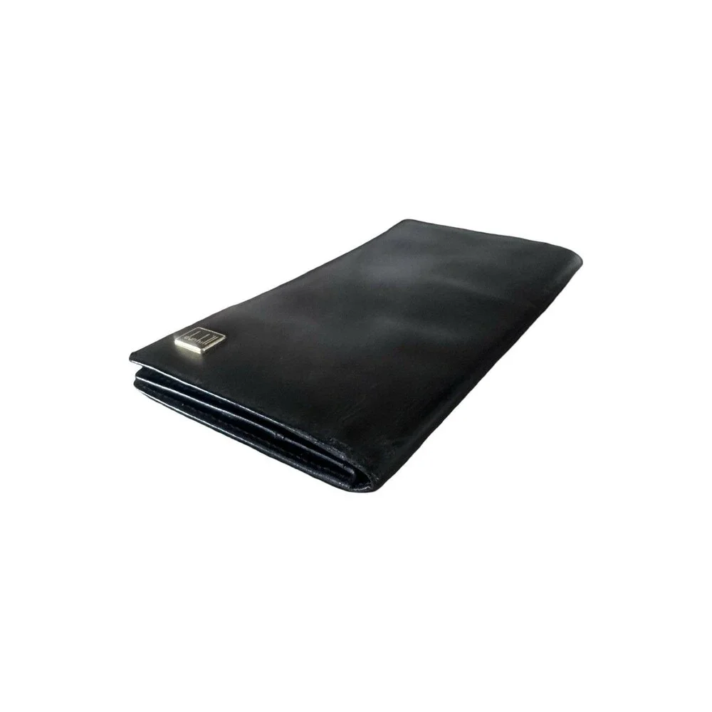 Authentic Dunhill Black Oxford Leather Bifold Long Wallet Made in France